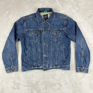 VTG Tommy Hilfiger Jean Jacket Men L Blue Premium Denim Cotton Trucker Skate Y2K
